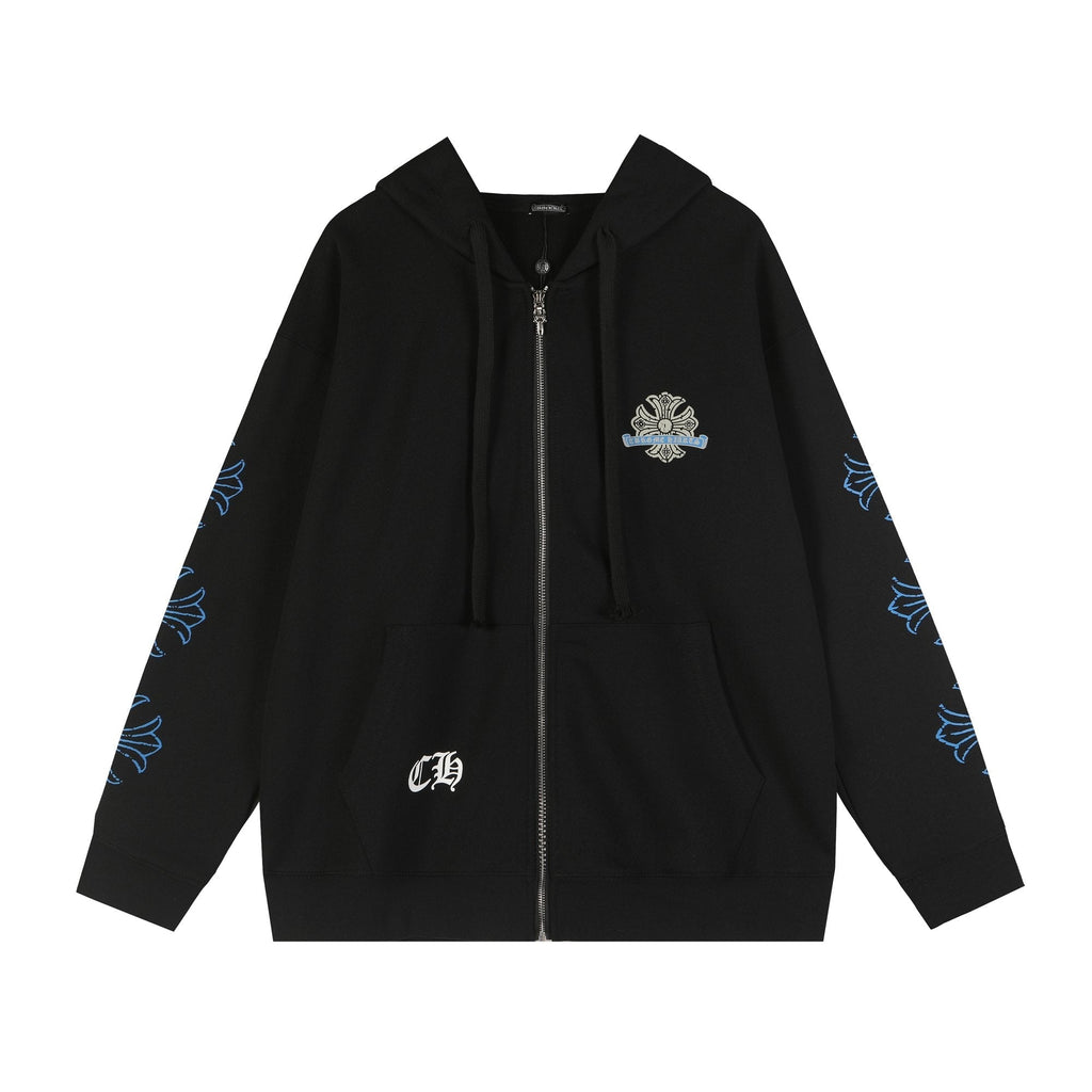 Chrome Hearts Blue Sanskrit Cross Zip Hoodie