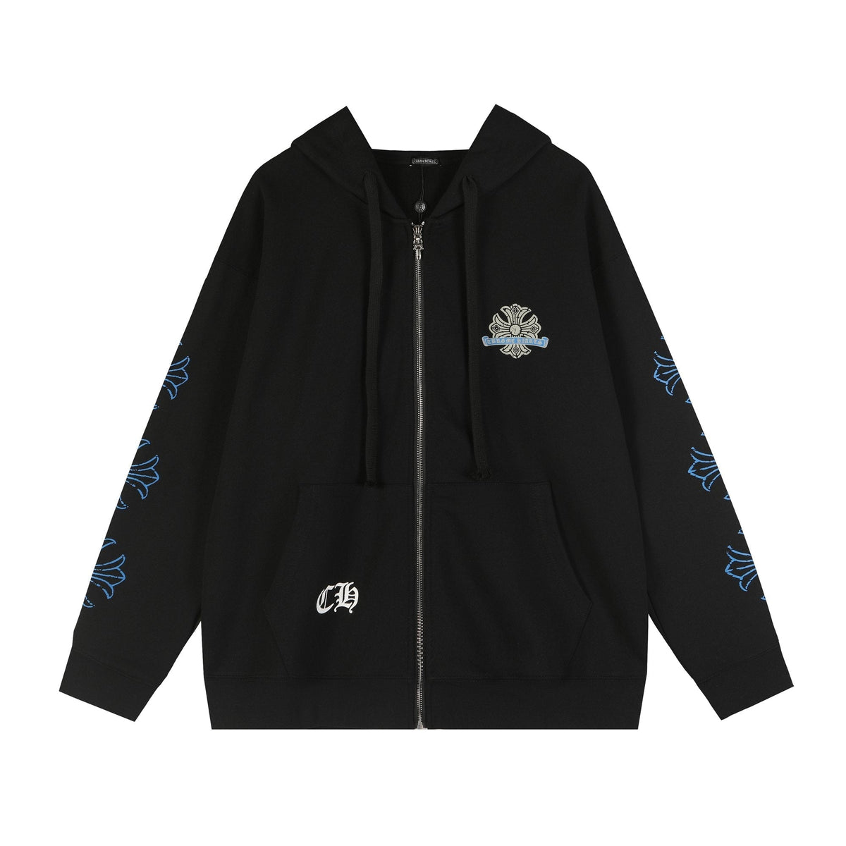 Chrome Hearts Blue Sanskrit Cross Zip Hoodie