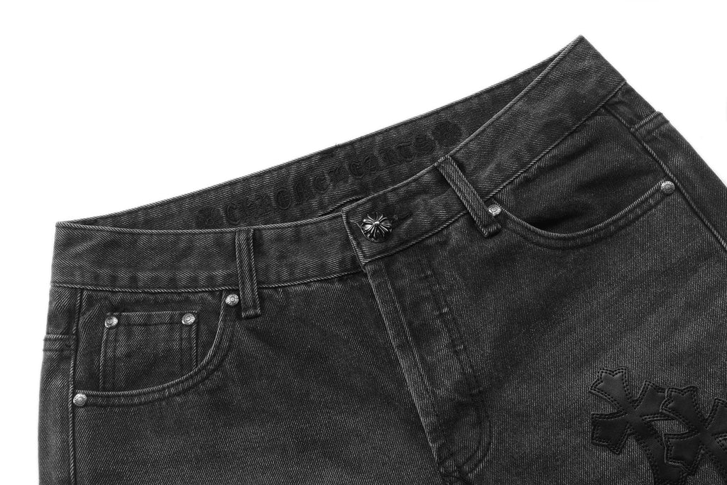 Chrome Hearts Cross Applique Washed Black Jeans