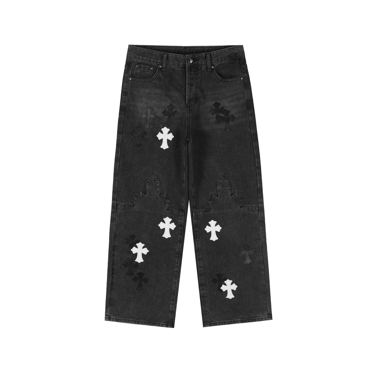 Chrome Hearts Cross Applique Washed Black Jeans