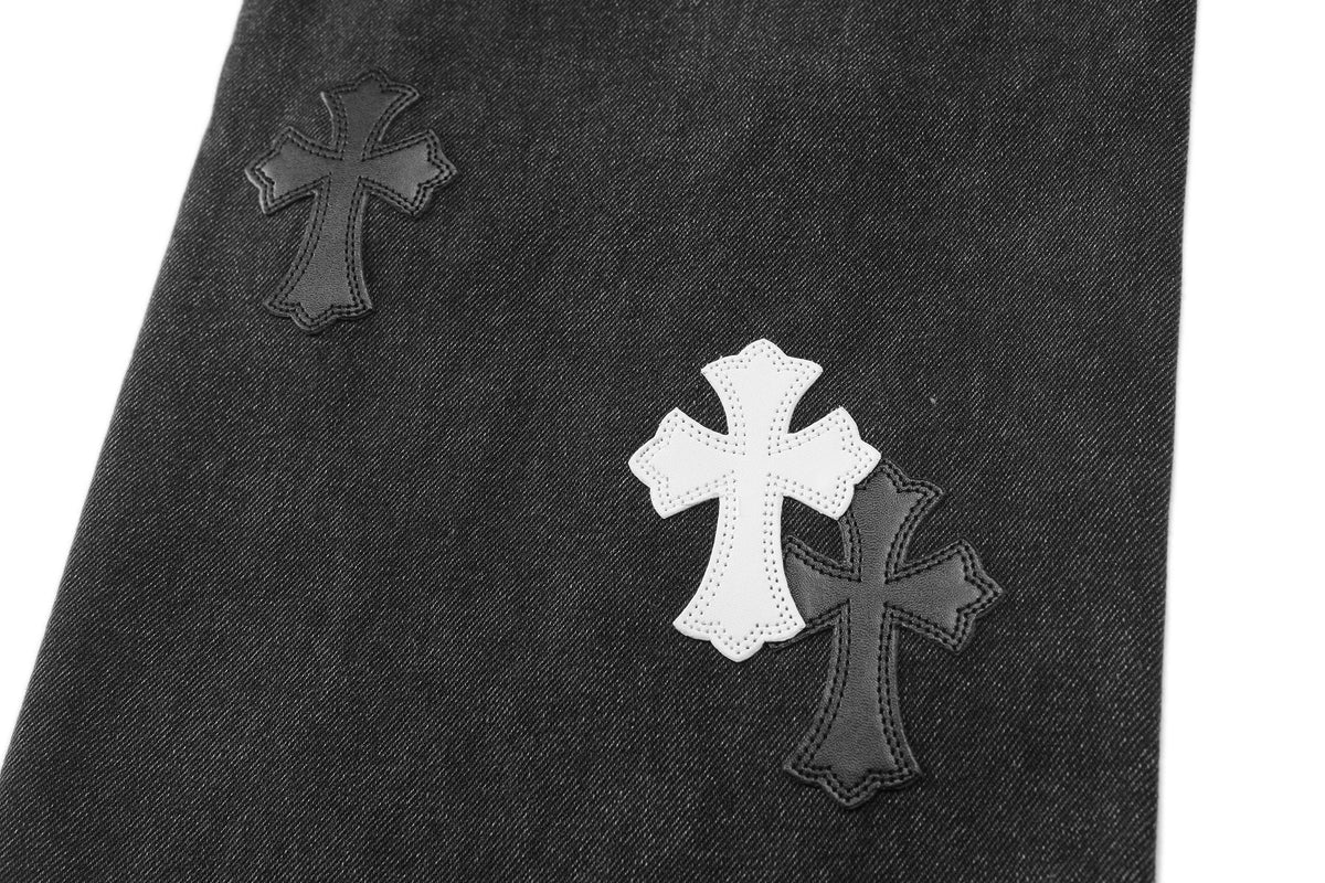 Chrome Hearts Cross Applique Washed Black Jeans