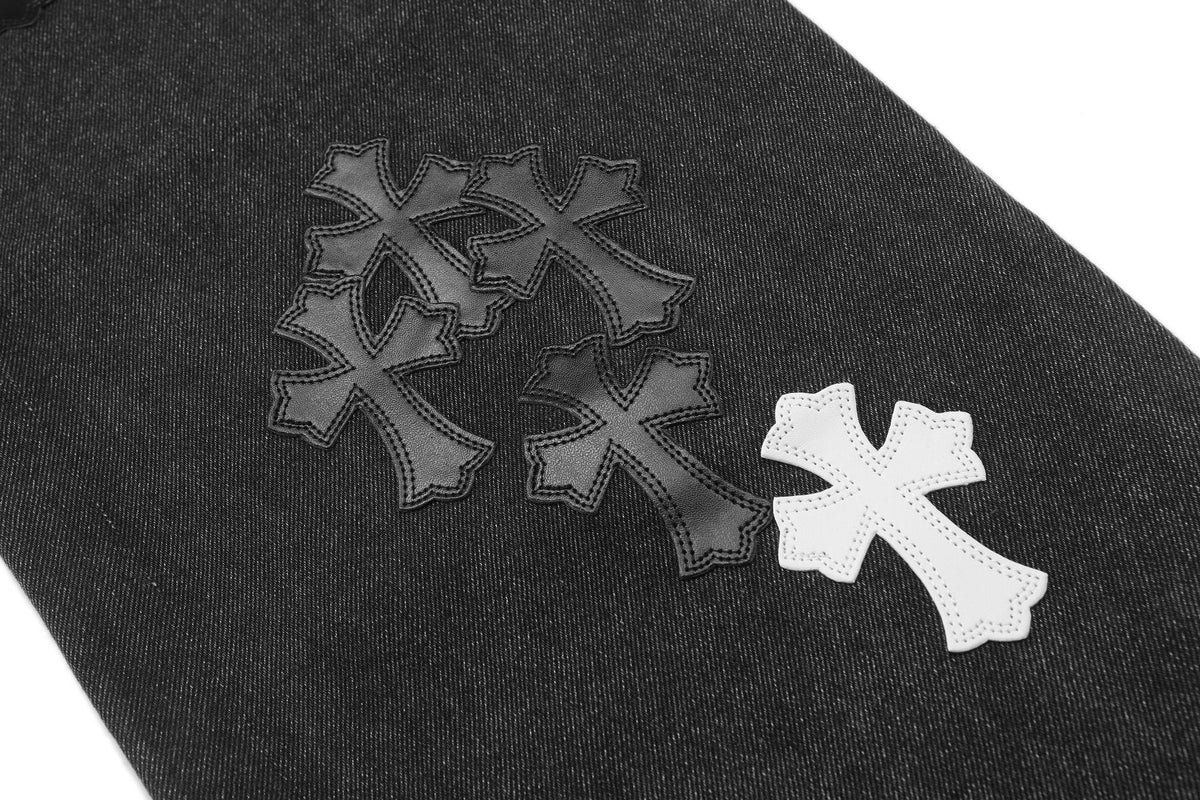 Chrome Hearts Cross Applique Washed Black Jeans