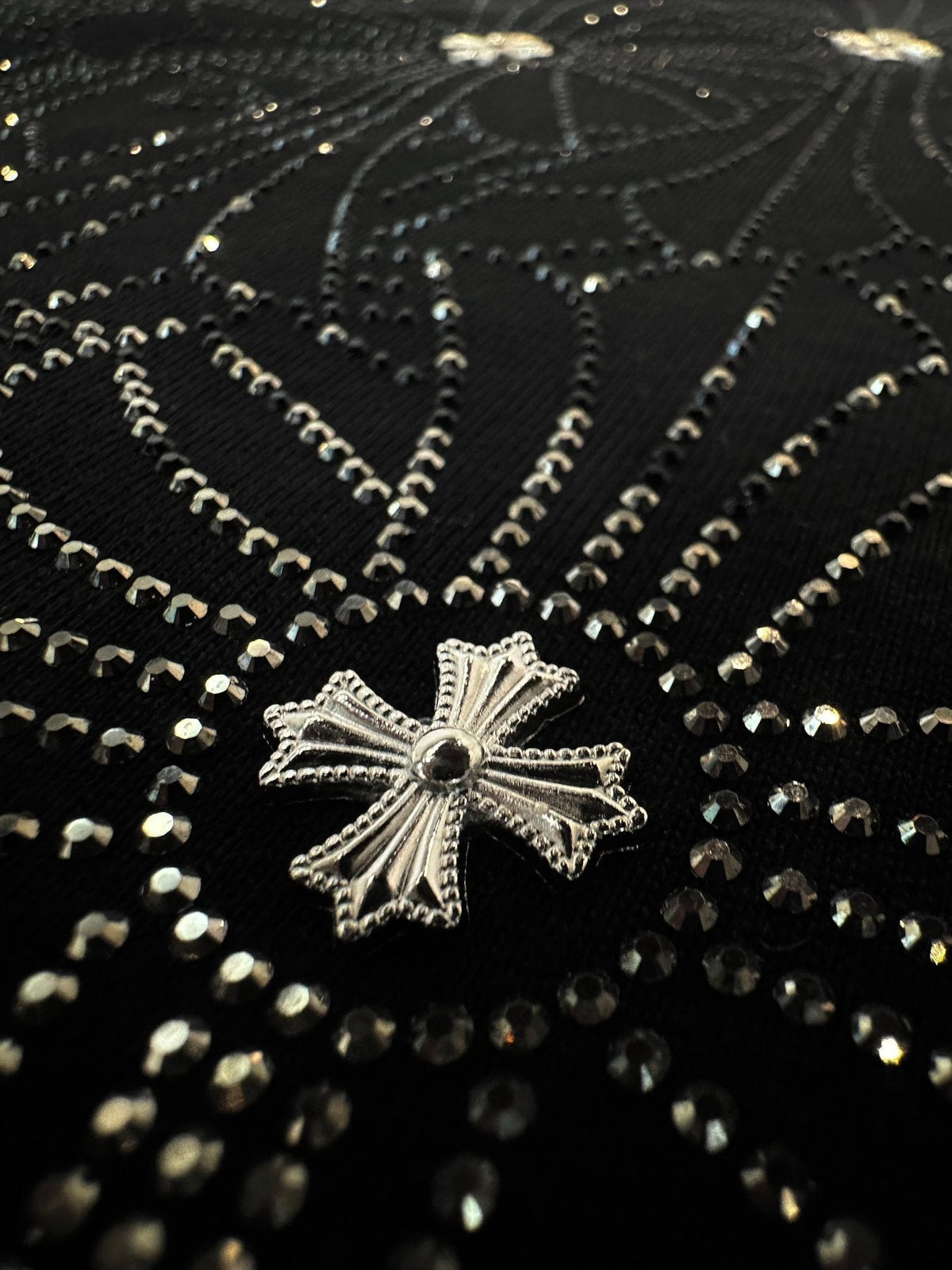 Chrome Hearts Firework Rhinestone Cross Graphic T-Shirt