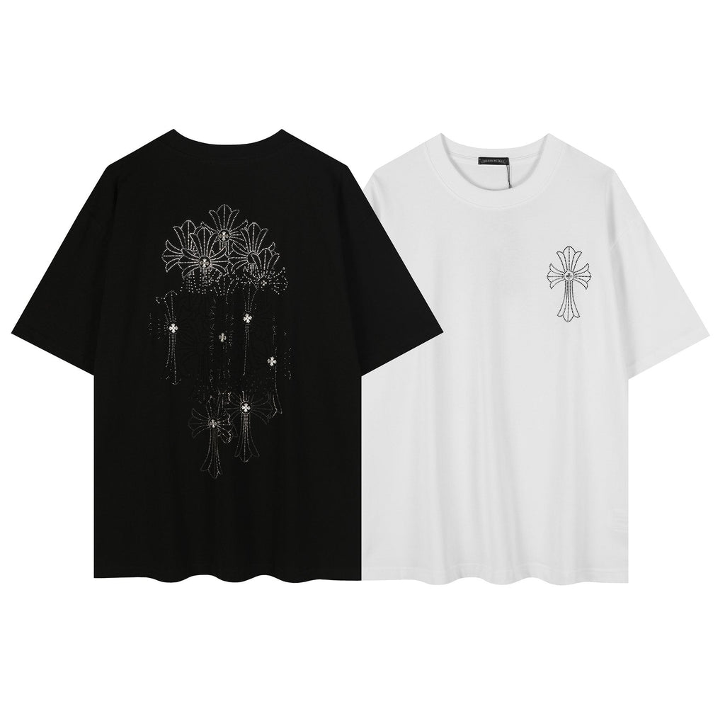 Chrome Hearts Firework Rhinestone Cross Graphic T-Shirt