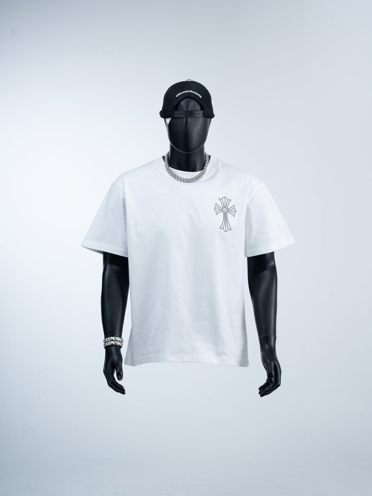 Chrome Hearts Firework Rhinestone Cross Graphic T-Shirt