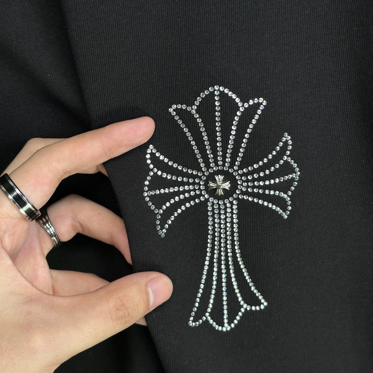 Chrome Hearts Firework Rhinestone Cross Graphic T-Shirt