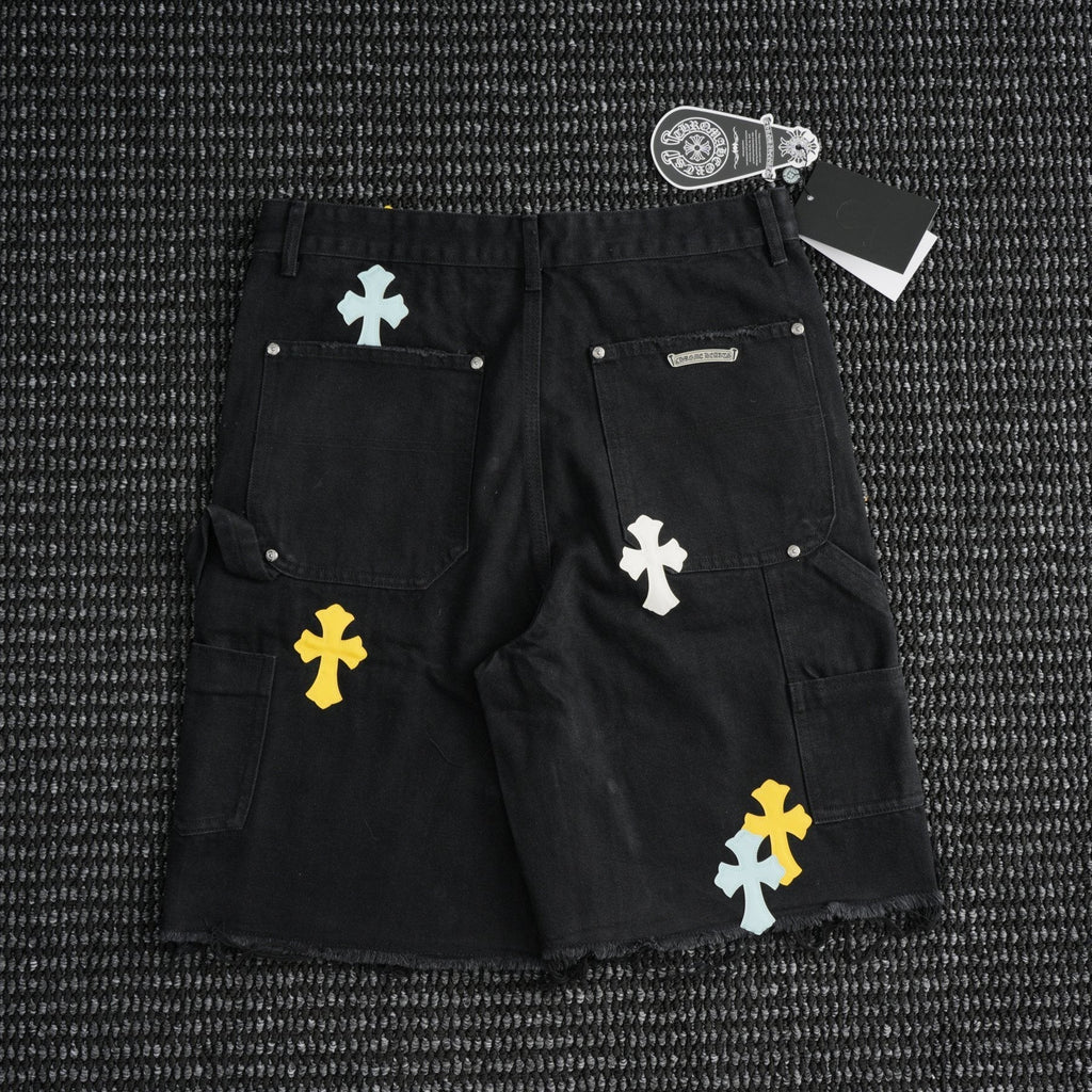 Chrome Hearts Cross Applique Black Denim Shorts
