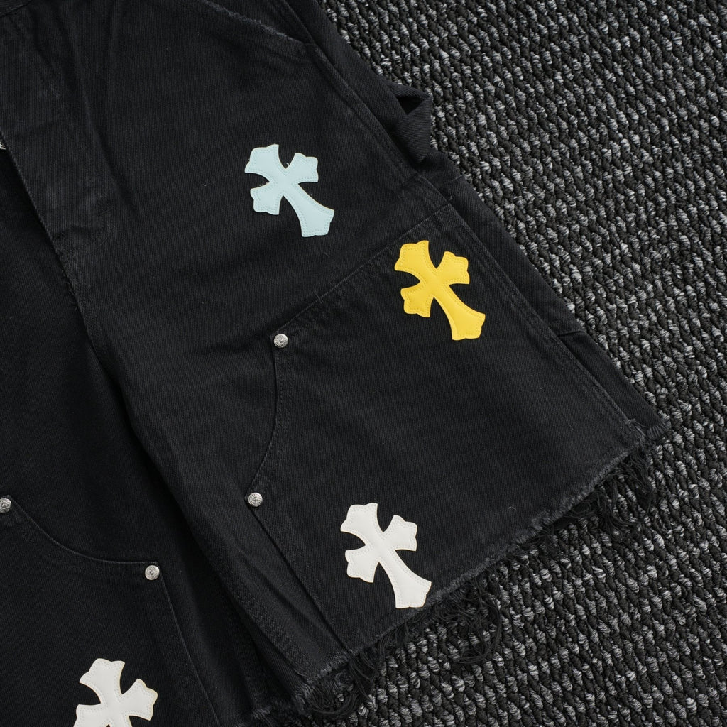 Chrome Hearts Cross Applique Black Denim Shorts