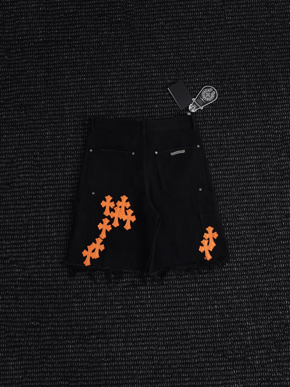 Chrome Hearts Orange Cross Patch Denim-Style Shorts