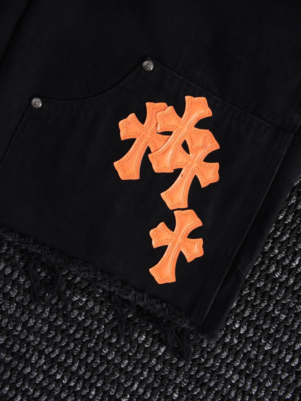 Chrome Hearts Orange Cross Patch Denim-Style Shorts