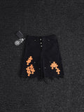 Chrome Hearts Orange Cross Patch Denim-Style Shorts