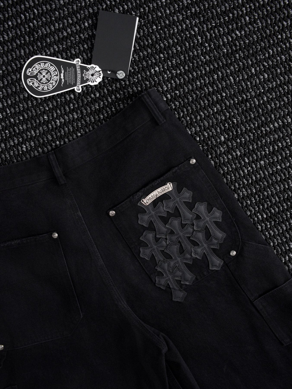Chrome Hearts Black Graphic Appliqué Denim Cargo Shorts