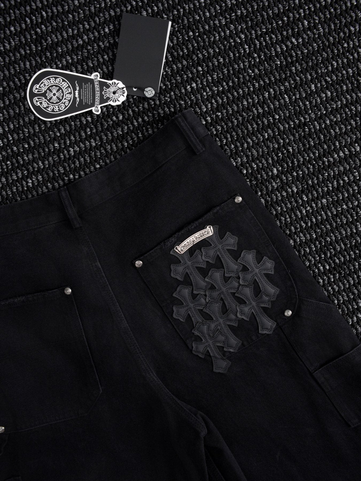 Chrome Hearts Black Graphic Appliqué Denim Cargo Shorts