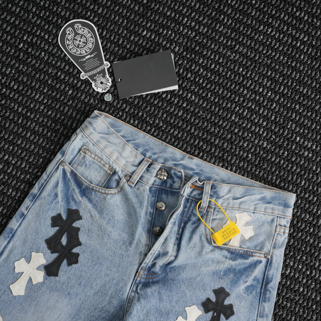 Chrome Hearts Light Blue Cross Patch Jeans