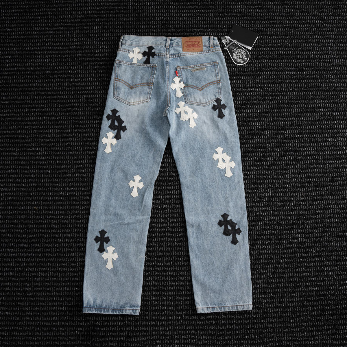 Chrome Hearts Light Blue Cross Patch Jeans