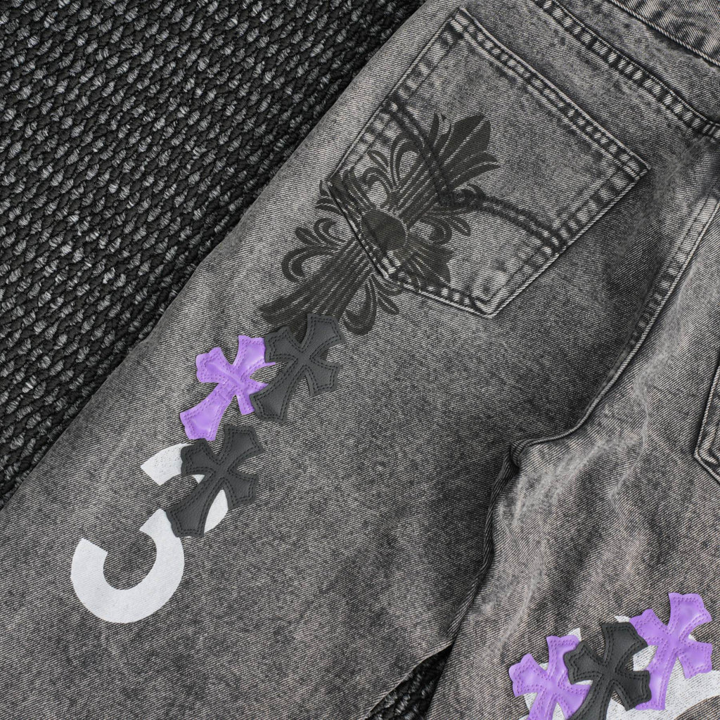 Chrome Hearts Gray Graphic Washed Jeans