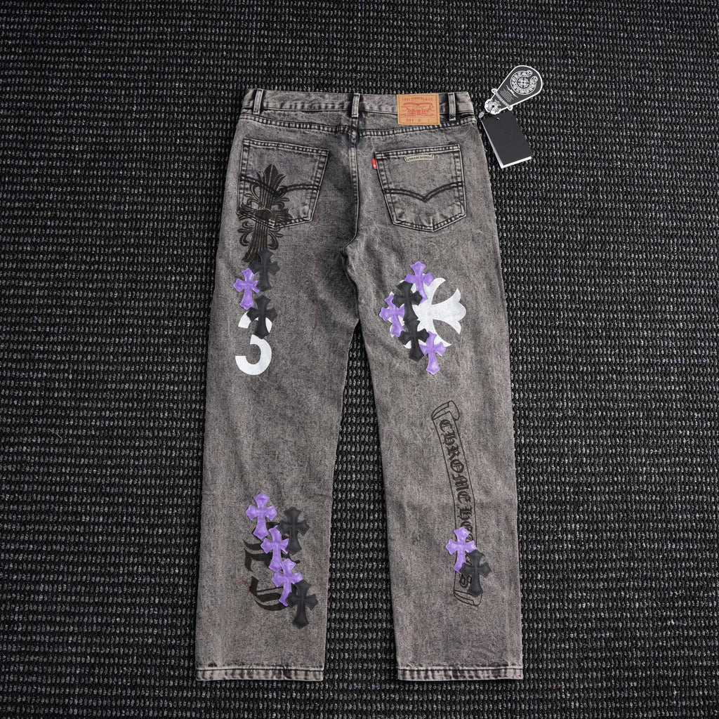 Chrome Hearts Gray Graphic Washed Jeans