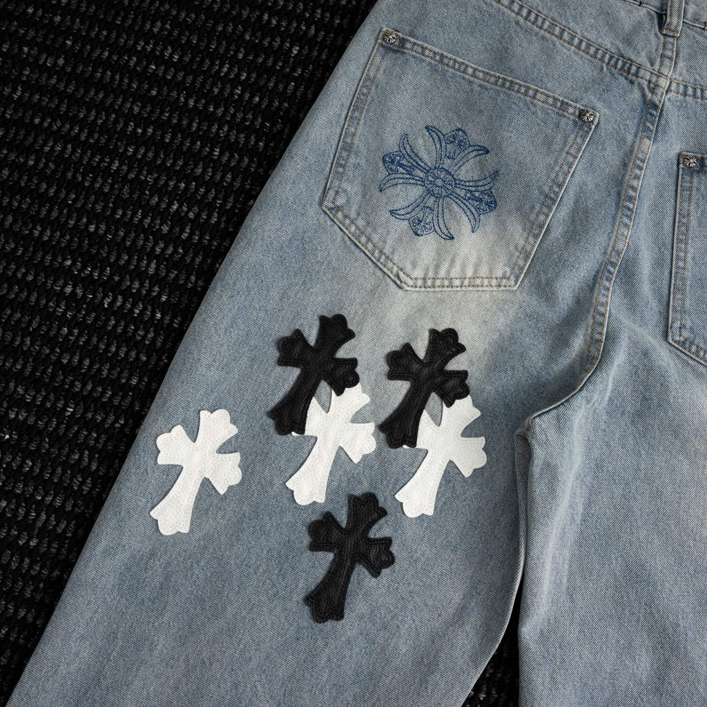Chrome Hearts Cross Applique Light Blue Jeans