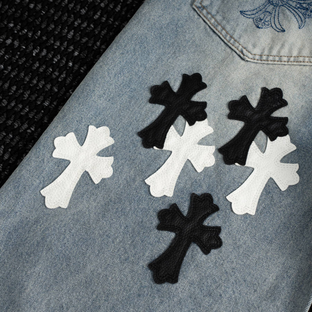 Chrome Hearts Cross Applique Light Blue Jeans