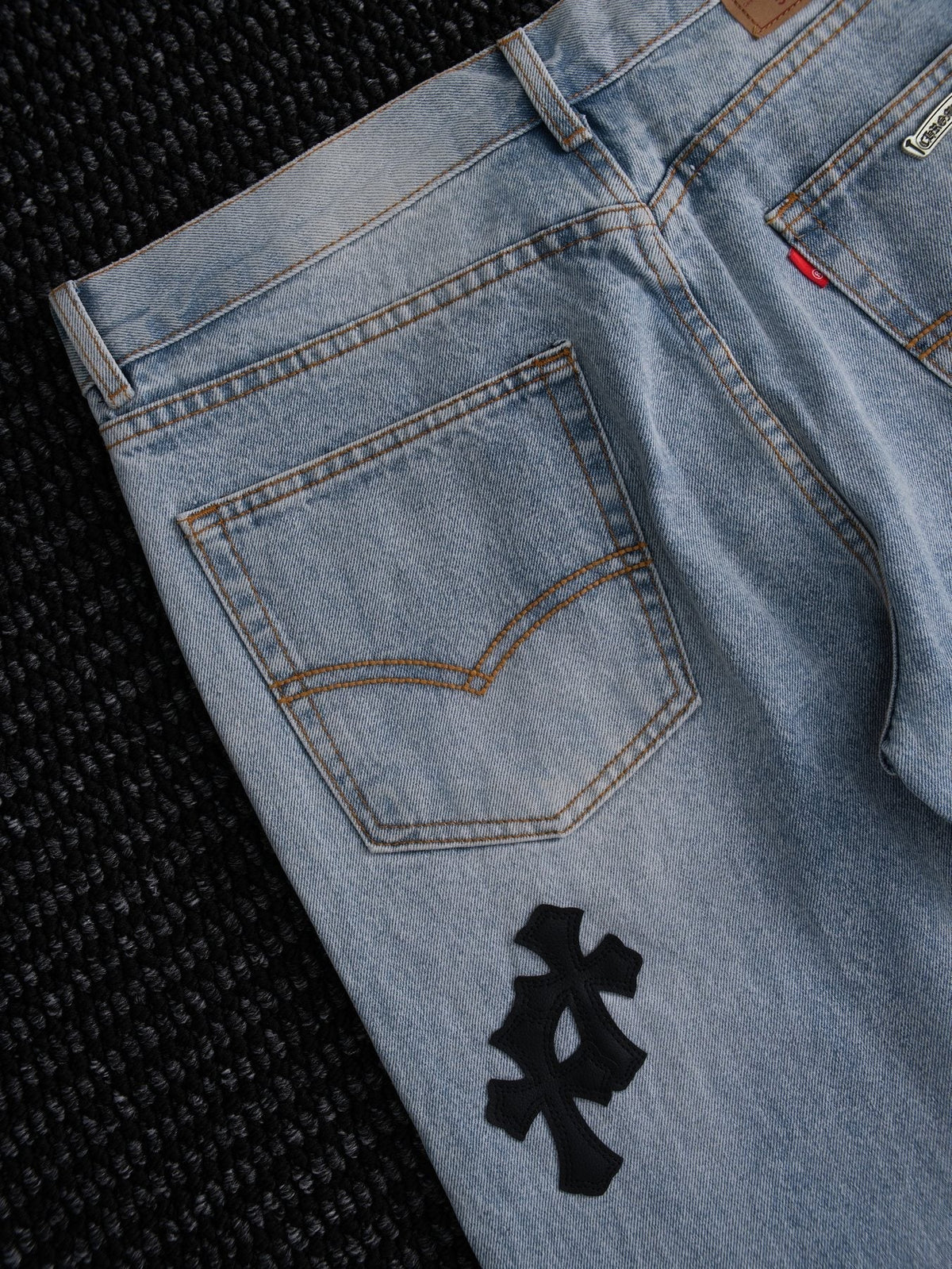 Chrome Hearts Light Blue Cross Patch Jeans
