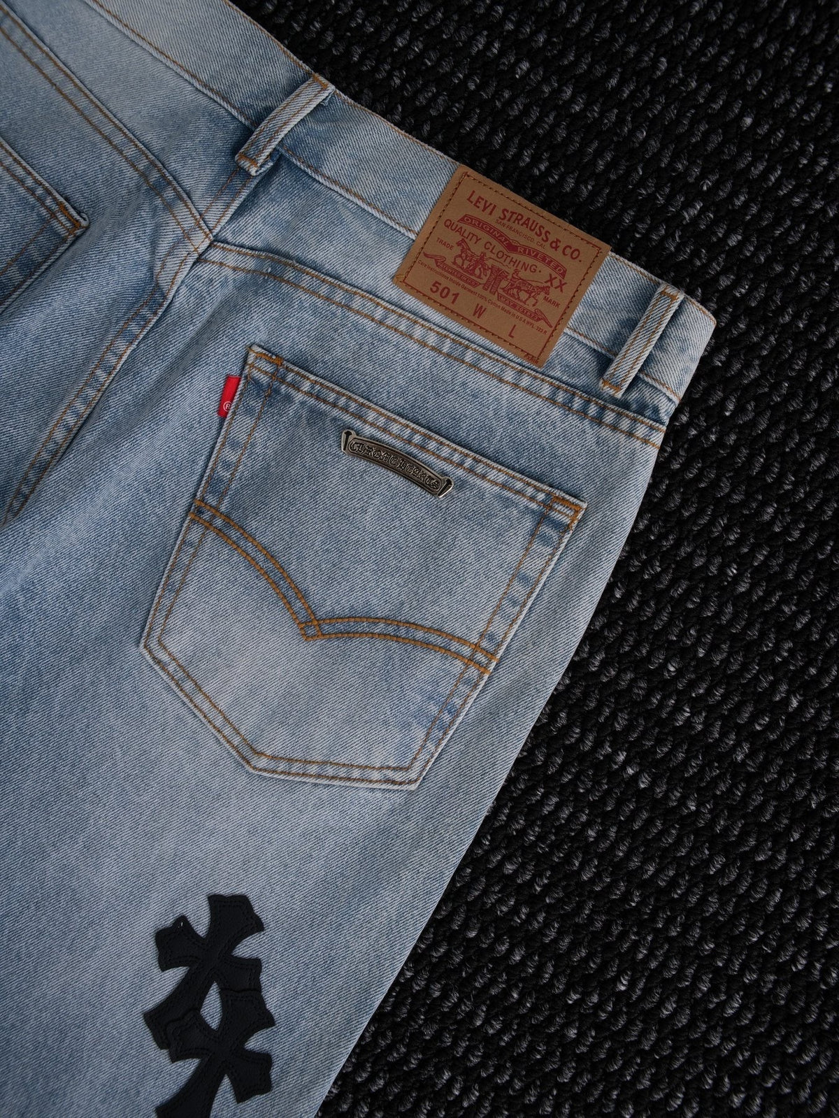 Chrome Hearts Light Blue Cross Patch Jeans