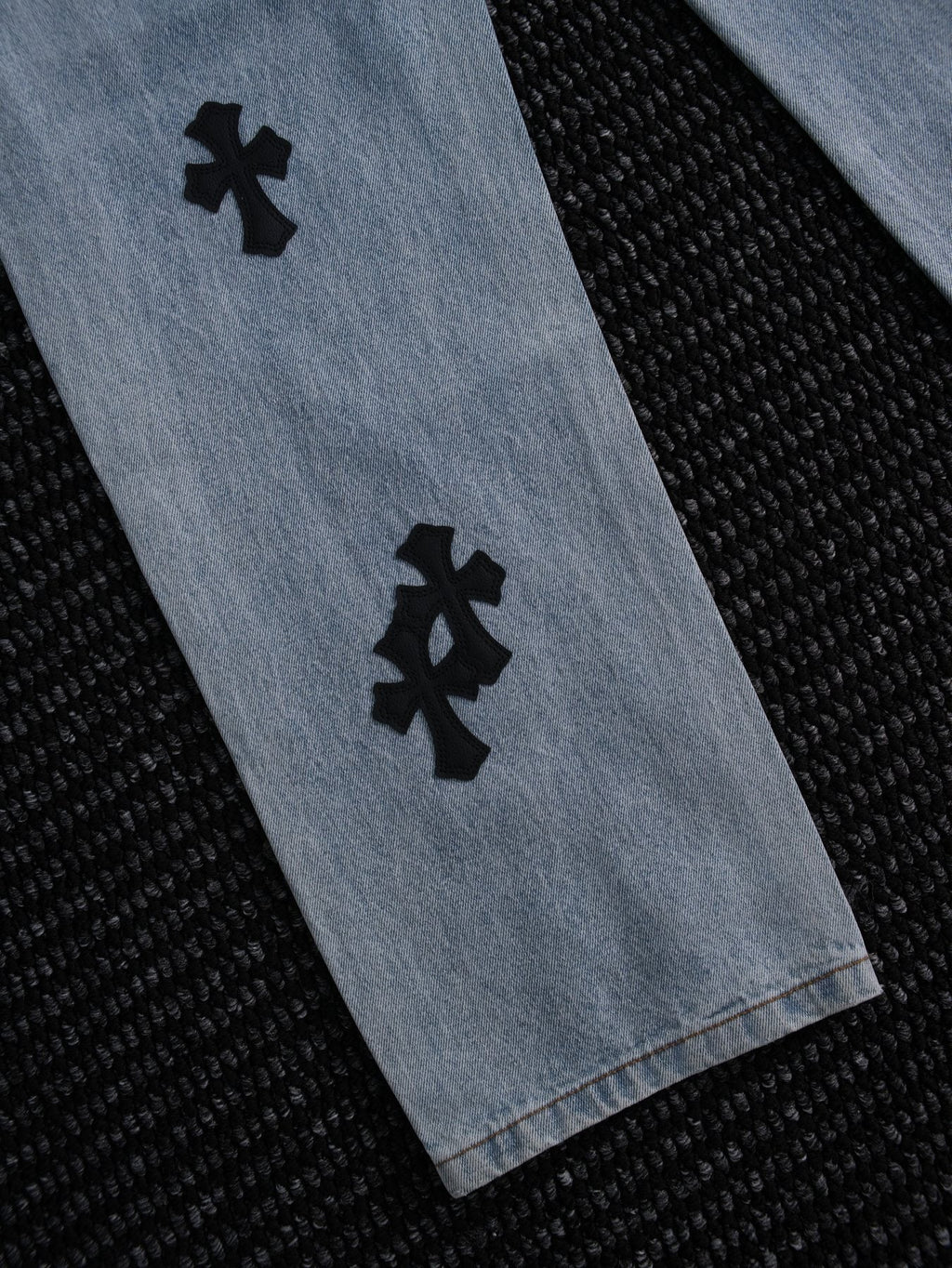 Chrome Hearts Light Blue Cross Patch Jeans