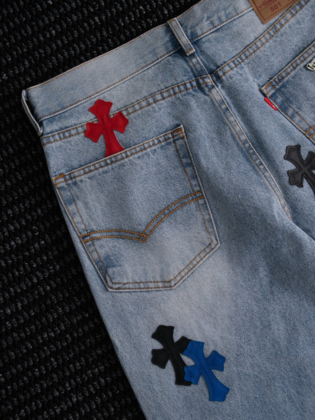 Chrome Hearts Light Blue Cross Patch Jeans