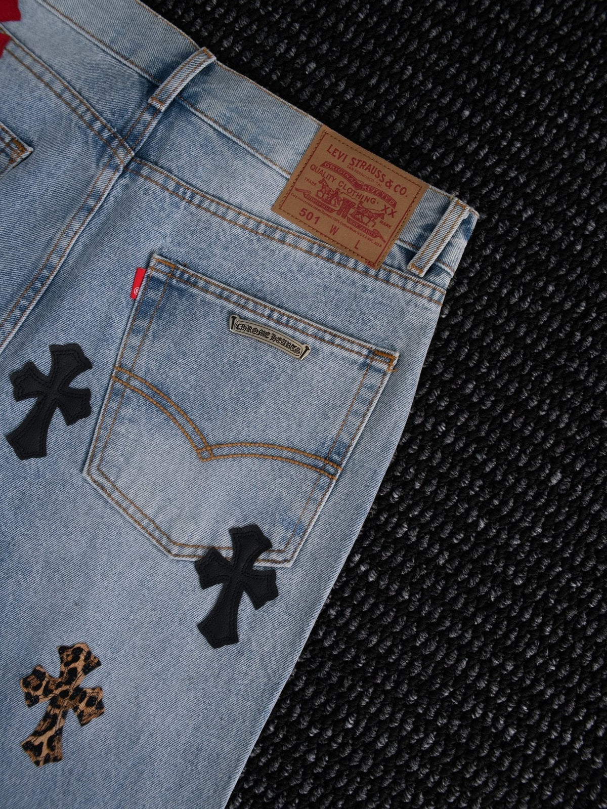 Chrome Hearts Light Blue Cross Patch Jeans