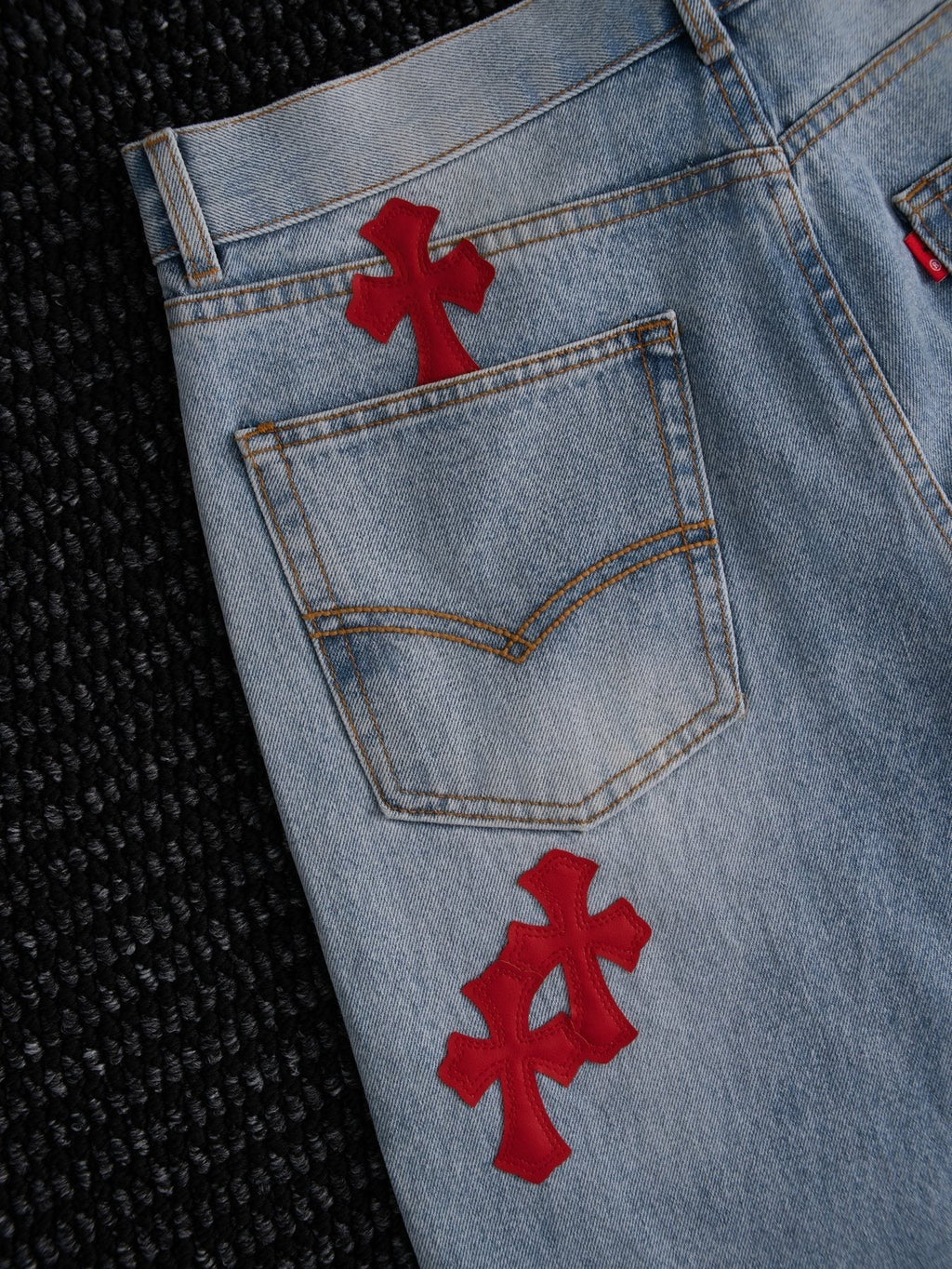 Chrome Hearts Light Blue Cross Patch Jeans