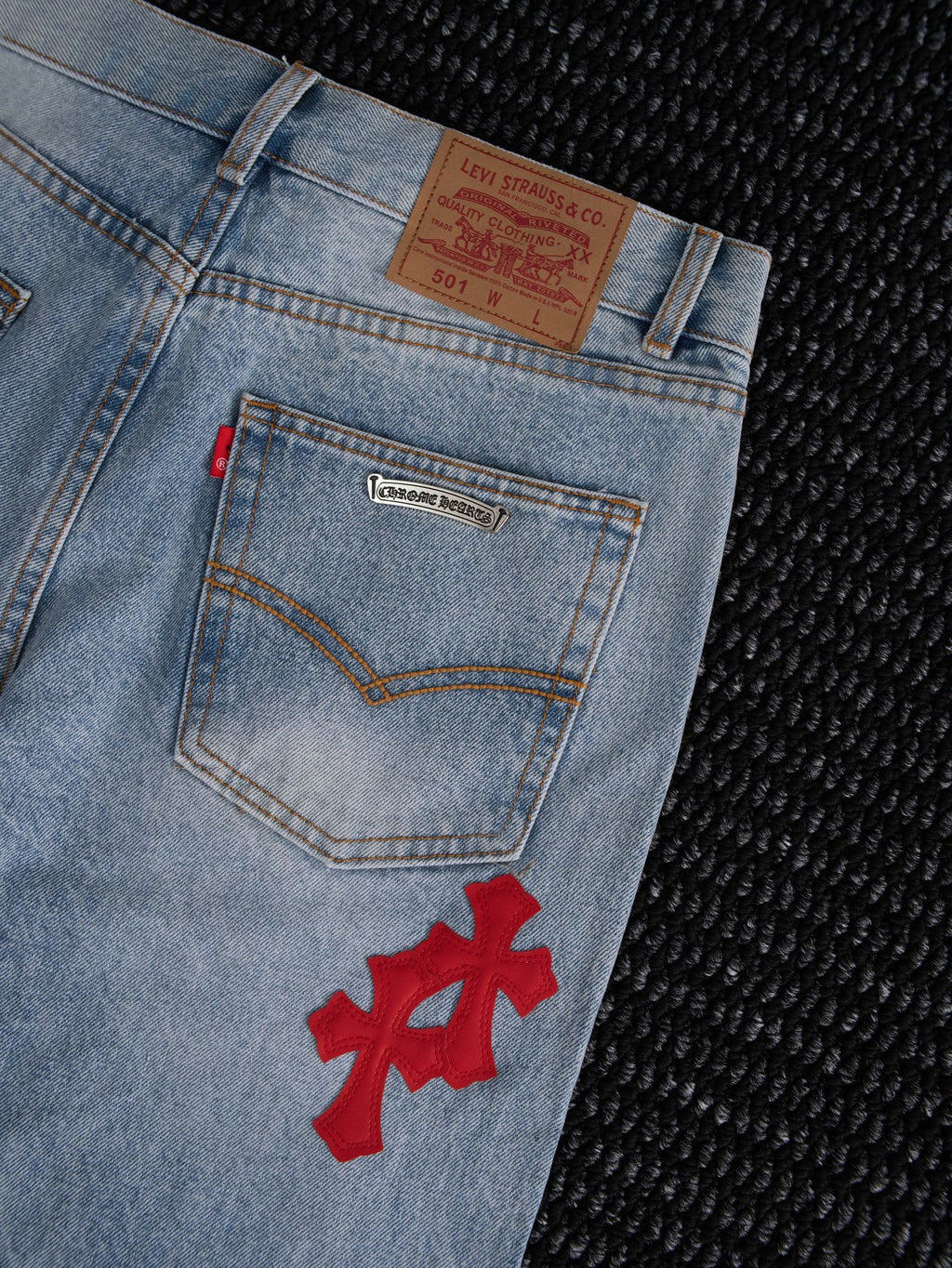 Chrome Hearts Light Blue Cross Patch Jeans