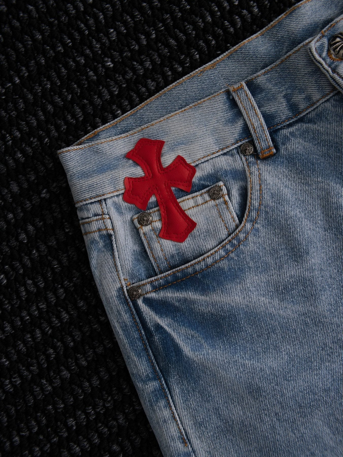 Chrome Hearts Light Blue Cross Patch Jeans