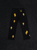 Chrome Hearts Yellow Cross Patch Black Jeans
