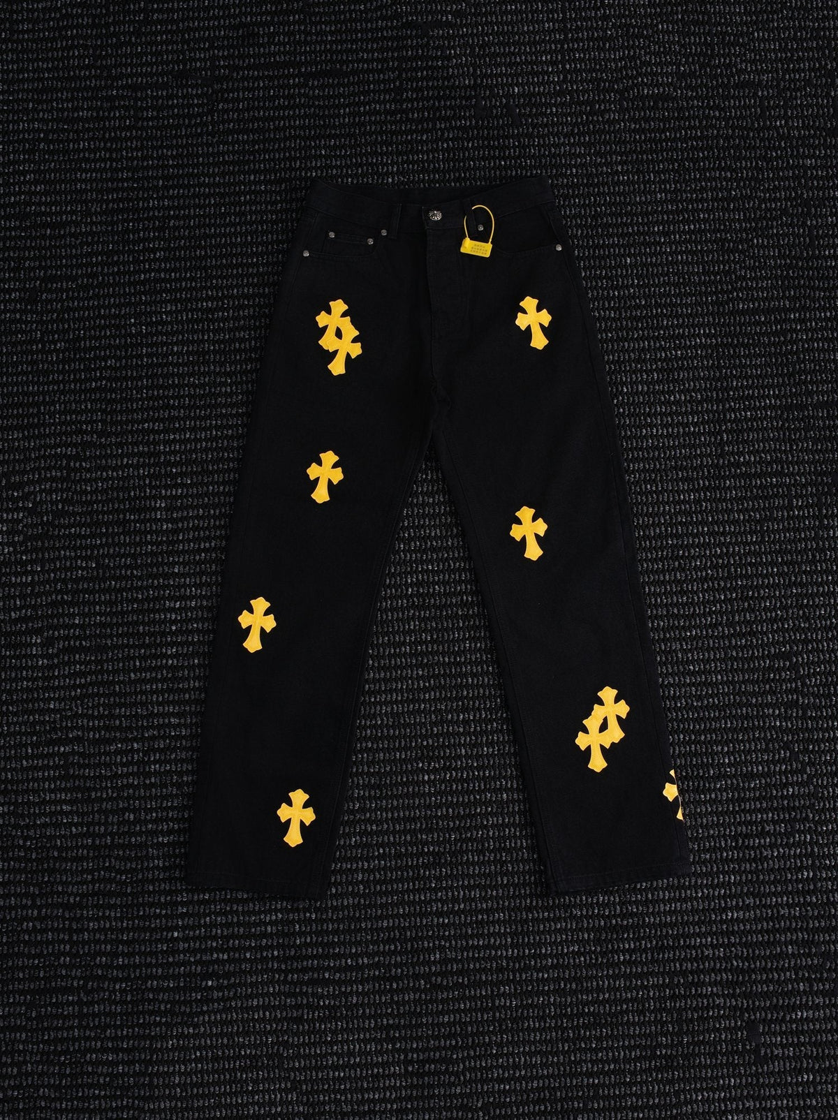 Chrome Hearts Yellow Cross Patch Black Jeans