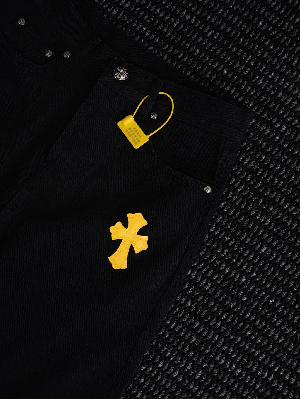 Chrome Hearts Yellow Cross Patch Black Jeans