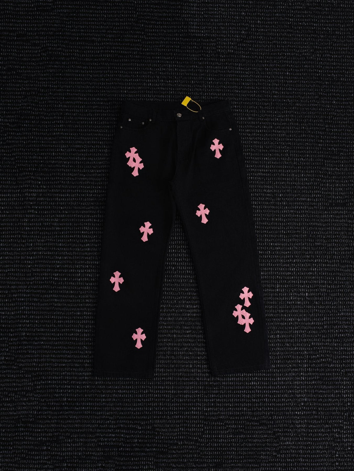 Chrome Hearts Pink Cross Patch Black Jeans