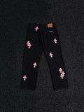 Chrome Hearts Pink Cross Patch Black Jeans