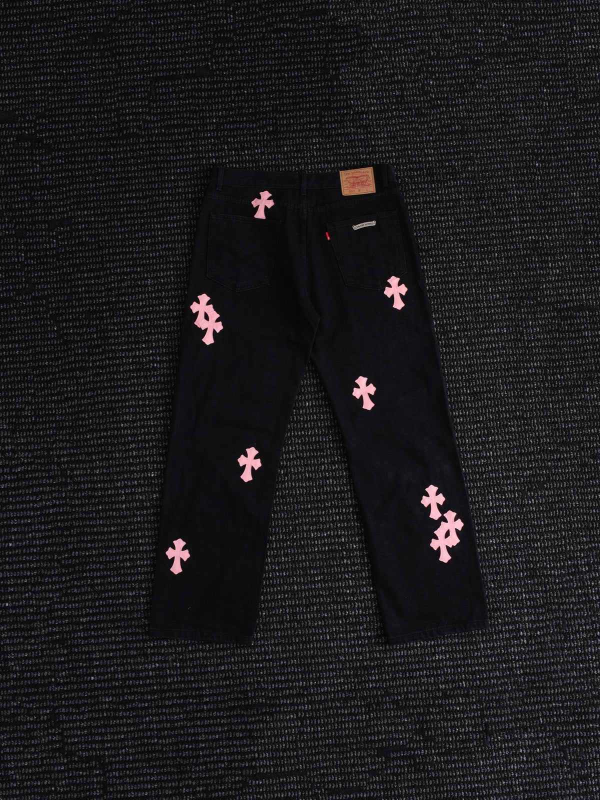 Chrome Hearts Pink Cross Patch Black Jeans