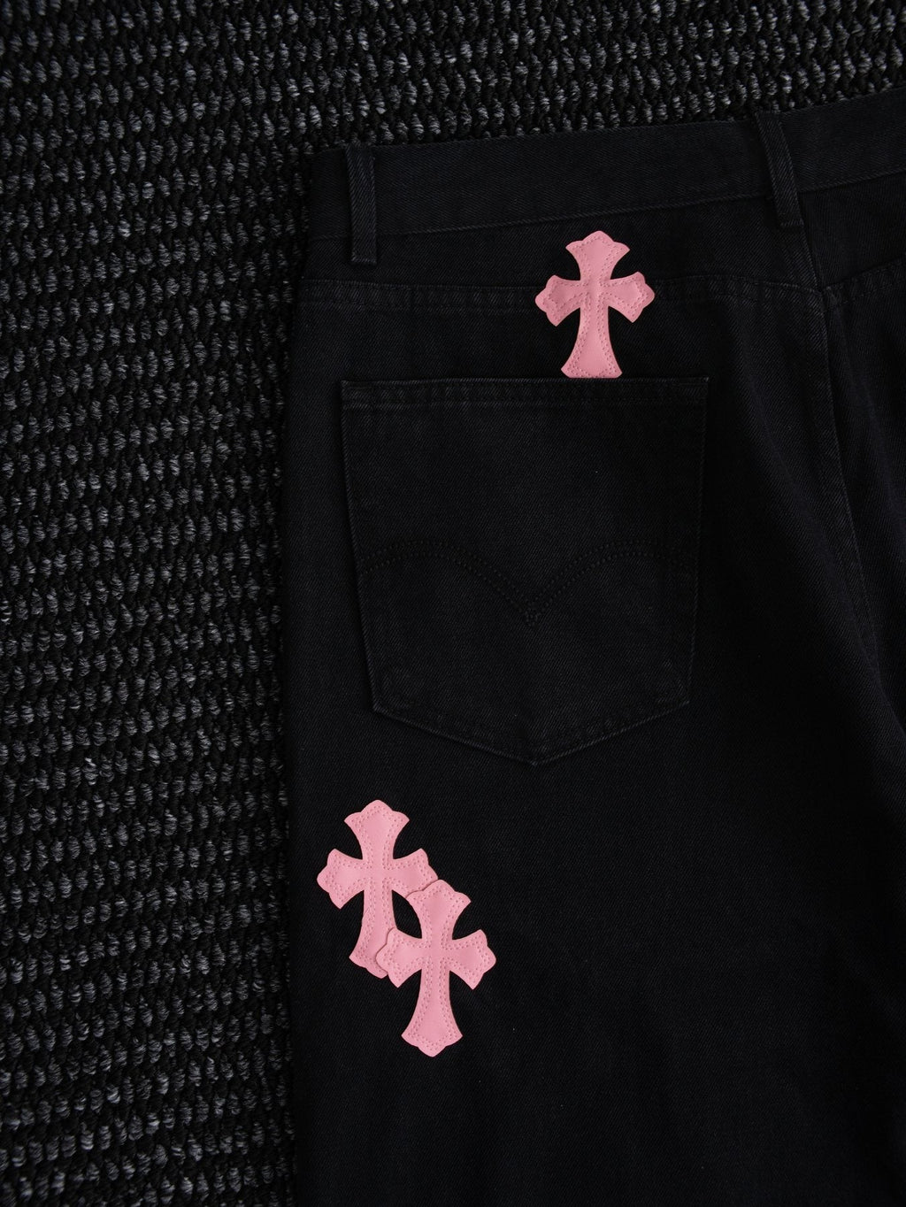 Chrome Hearts Pink Cross Patch Black Jeans