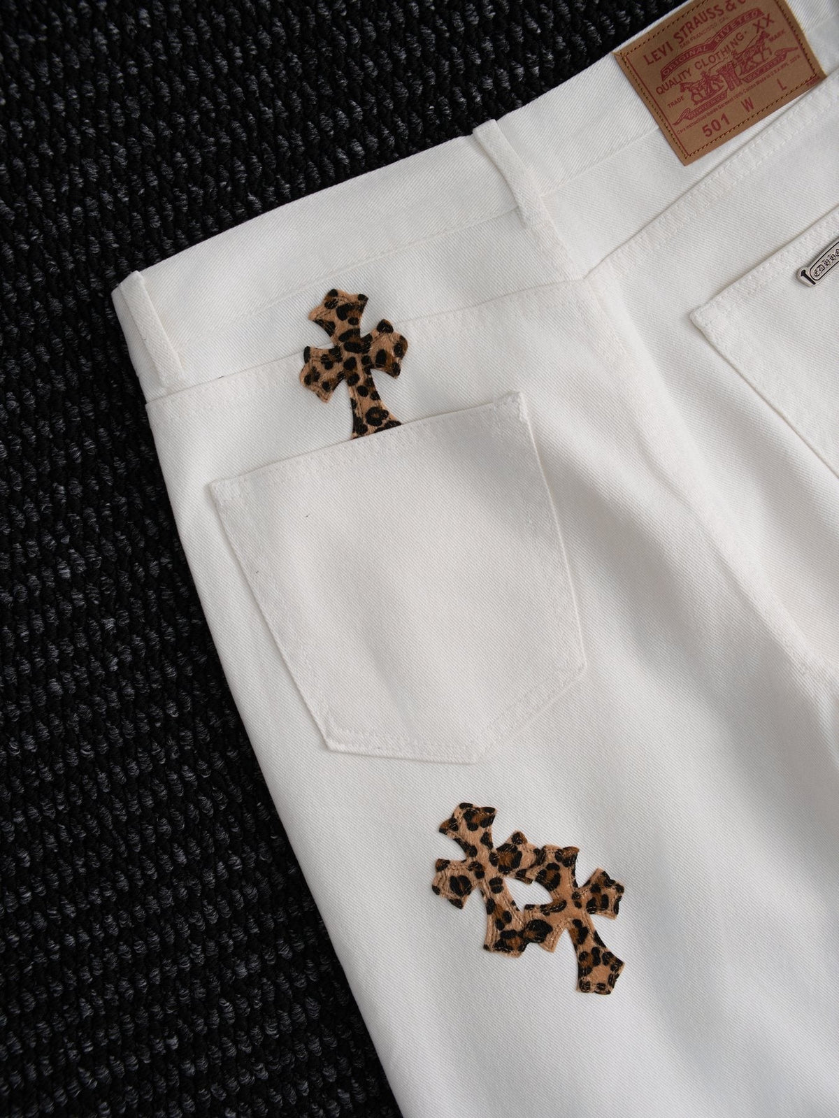 Chrome Hearts Leopard Cross Patch White Jeans