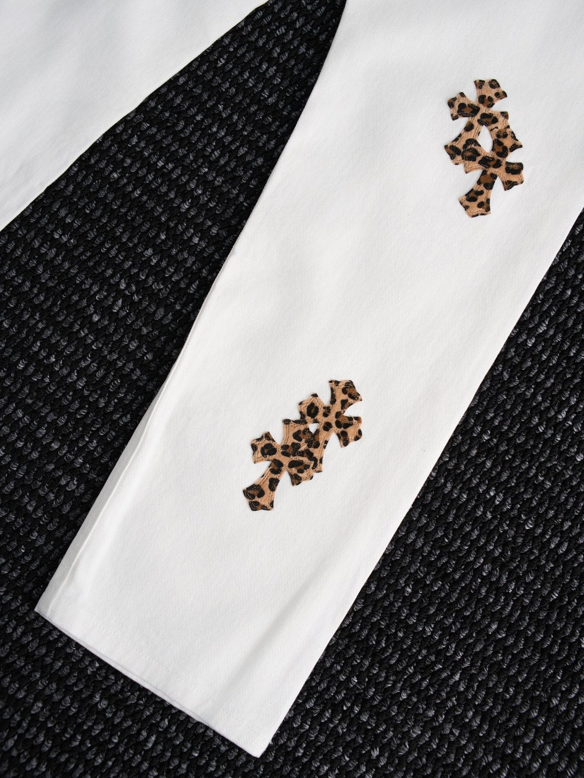 Chrome Hearts Leopard Cross Patch White Jeans