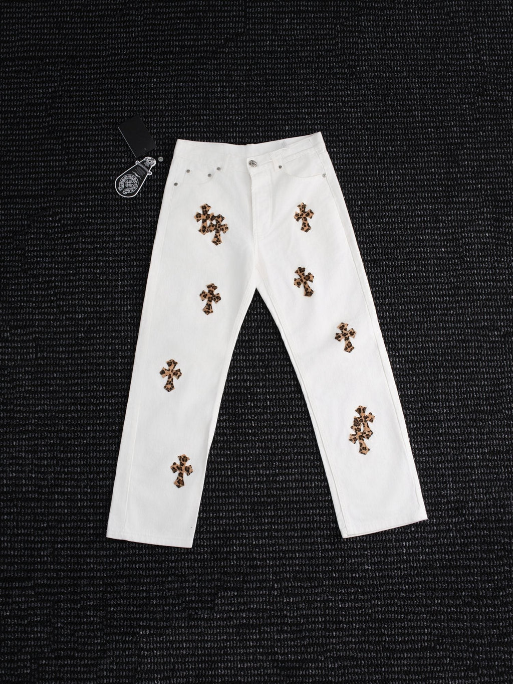 Chrome Hearts Leopard Cross Patch White Jeans
