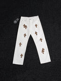 Chrome Hearts Leopard Cross Patch White Jeans