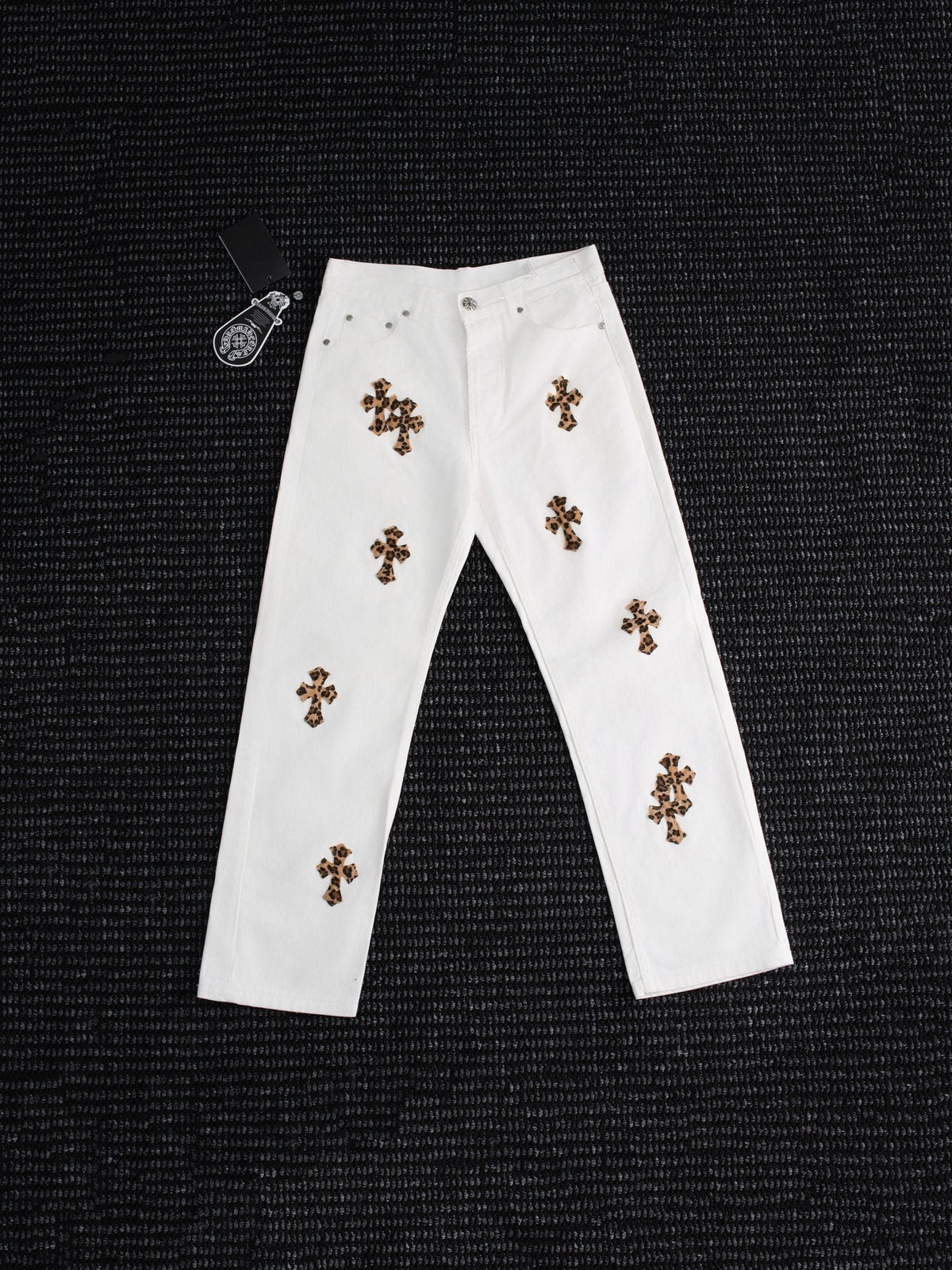 Chrome Hearts Leopard Cross Patch White Jeans
