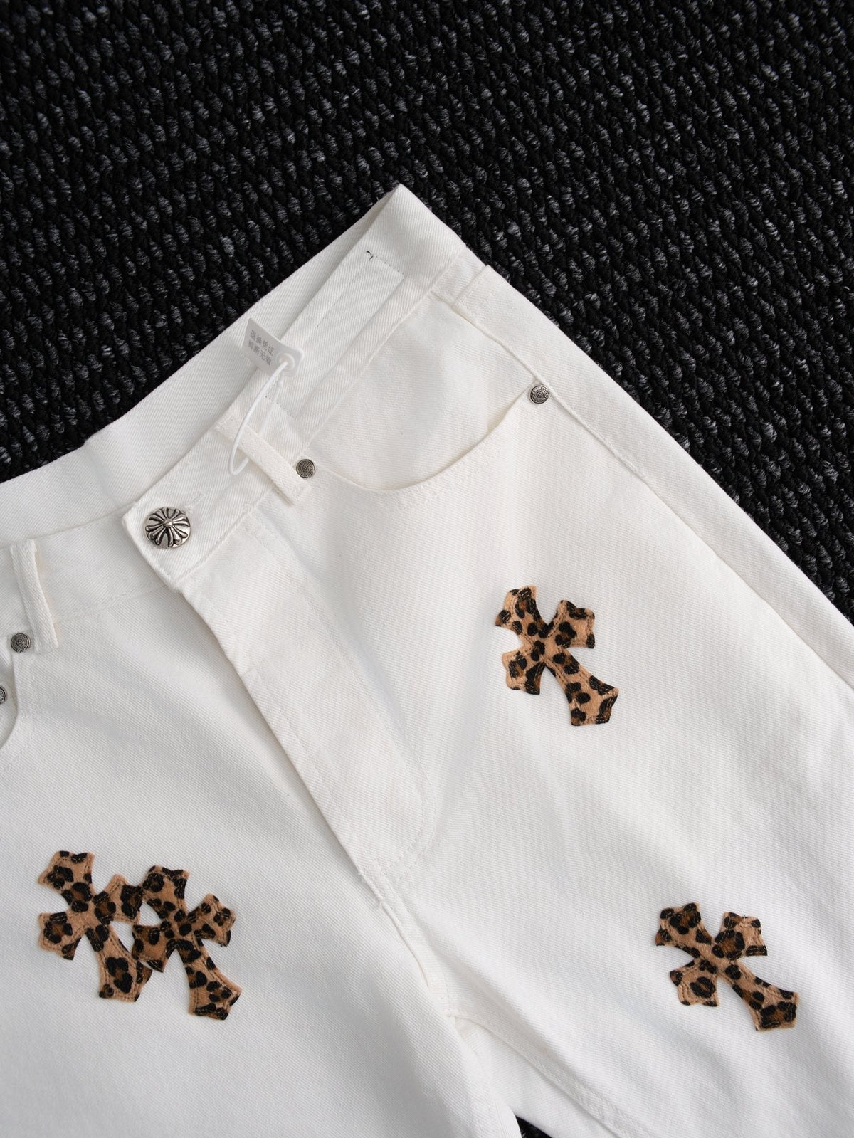 Chrome Hearts Leopard Cross Patch White Jeans