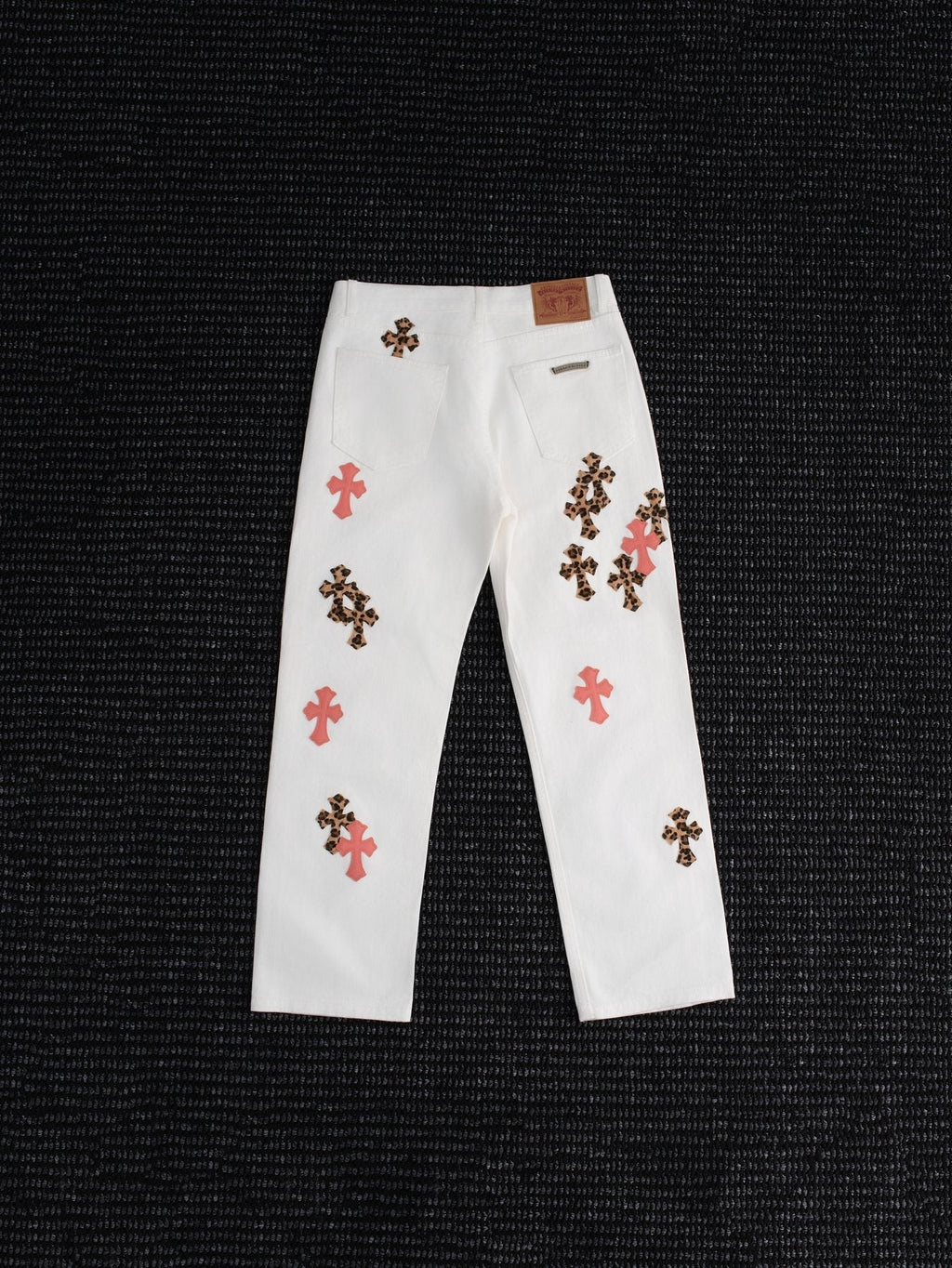 Chrome Hearts Leopard Cross Patch White Jeans