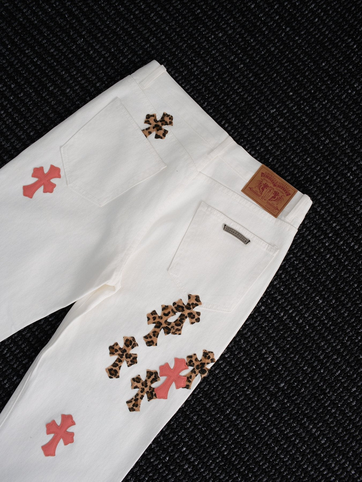 Chrome Hearts Leopard Cross Patch White Jeans