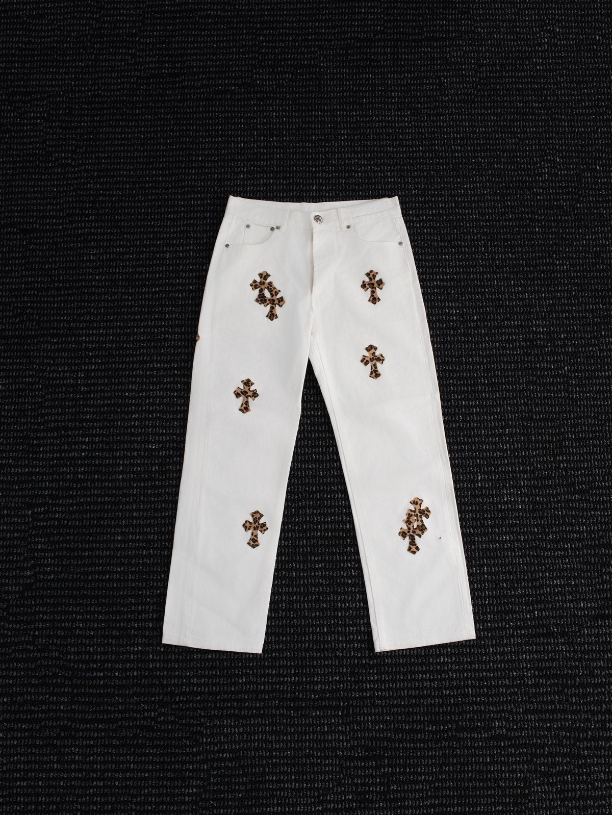 Chrome Hearts Leopard Cross Patch White Jeans