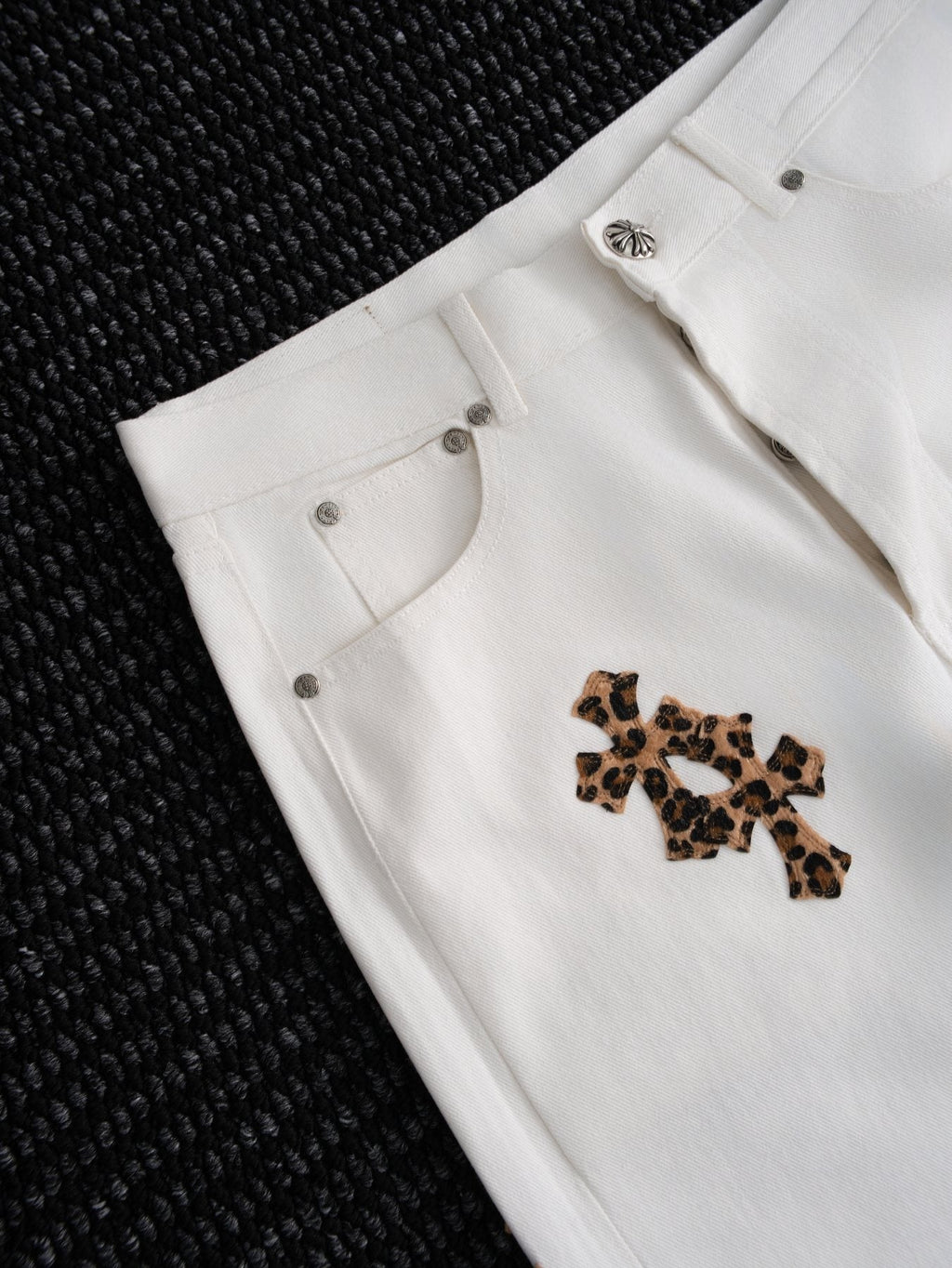 Chrome Hearts Leopard Cross Patch White Jeans