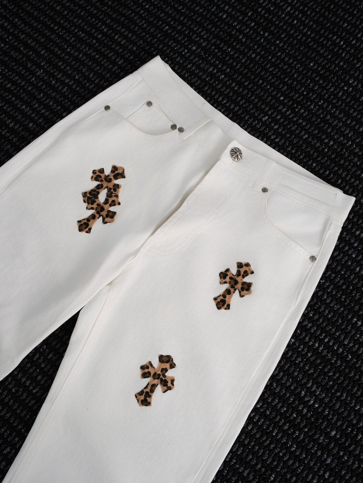 Chrome Hearts Leopard Cross Patch White Jeans