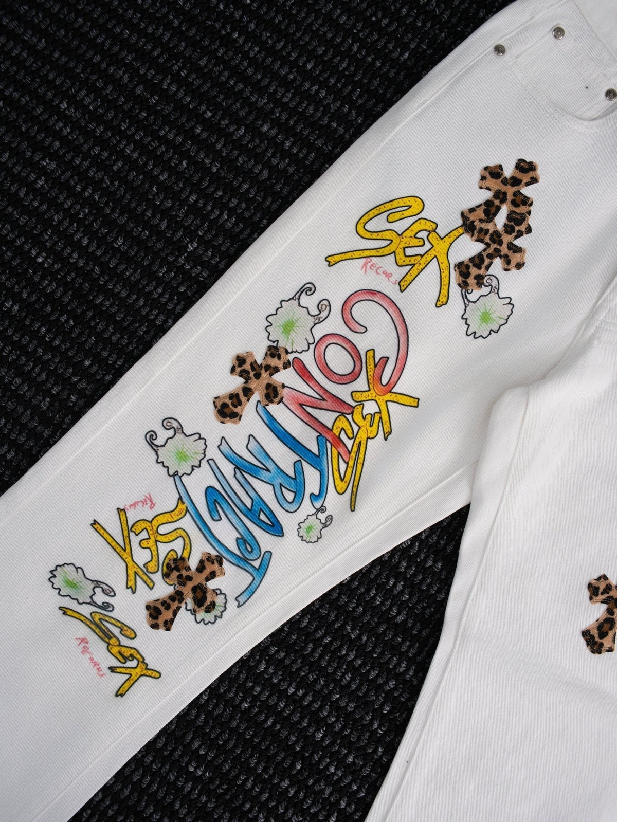 Chrome Hearts White Cross Applique Graphic Jeans